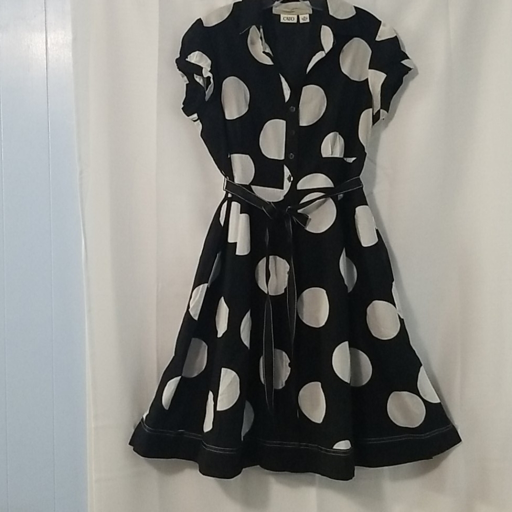 Black & White Polka Dot Dress w/ Pockets Cato Sz14